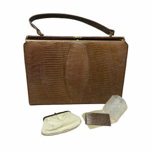 Vintage 1960s Sydney of California Brown Lizard Skin Medium Top Handle Purse